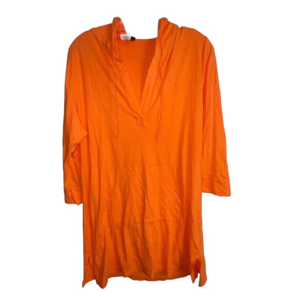 Ralph Lauren bright orange tunic with hood front pockets. Light cotton knit. XL